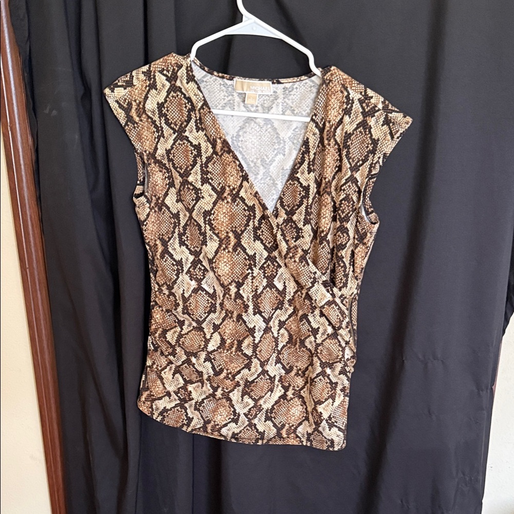 #157–Michael Kors Tan and Brown Snake Print Blouse